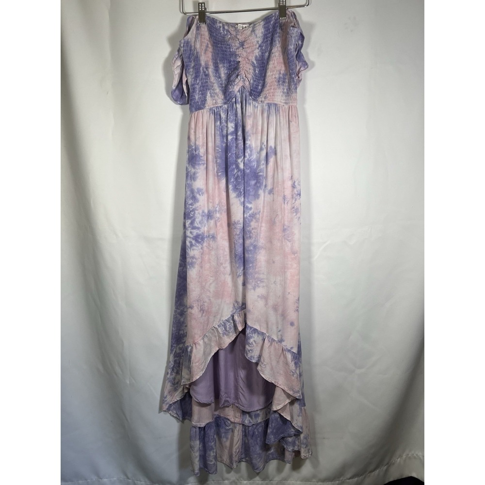 Storia hi low tie dye smocked maxi dress‎ ruffle shoulders size Medium
